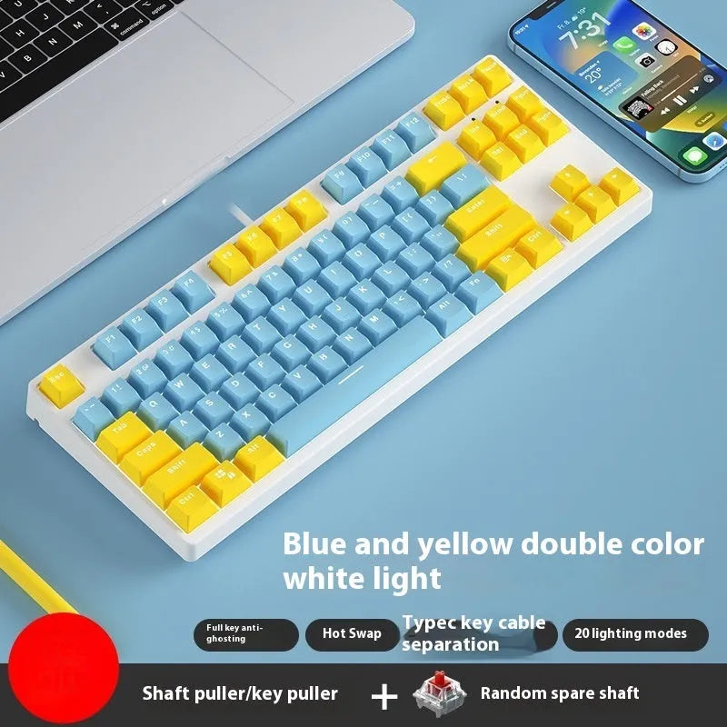 87-key mechanical keyboard with colourful keys on black or white metal chassis