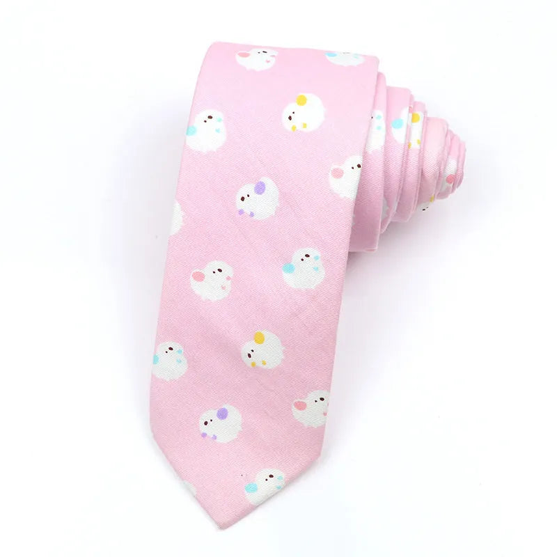 Korean style narrow cotton bow tie with cartoon print pattern in casual men's accessory