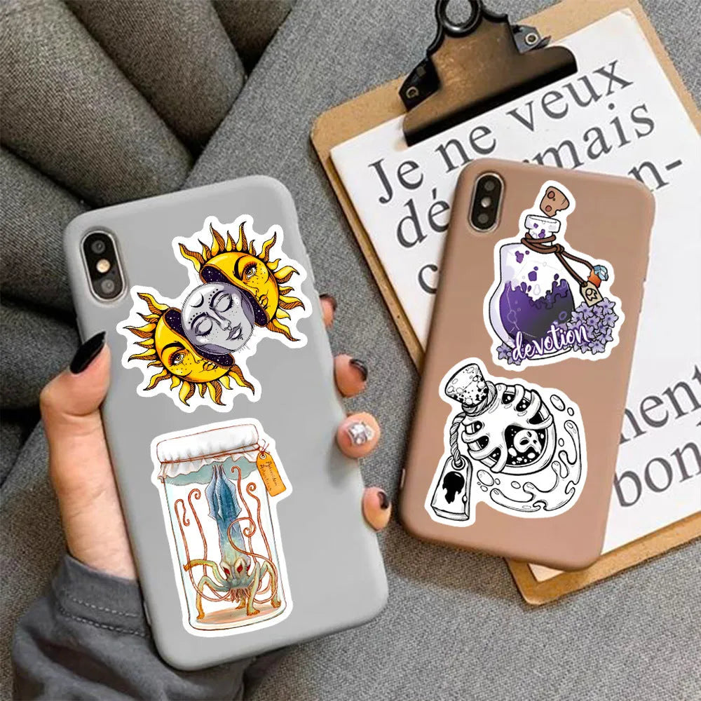 50 sheets of waterproof PVC stickers in assorted sizes 3-8cm with glossy surface for laptops and smooth surfaces