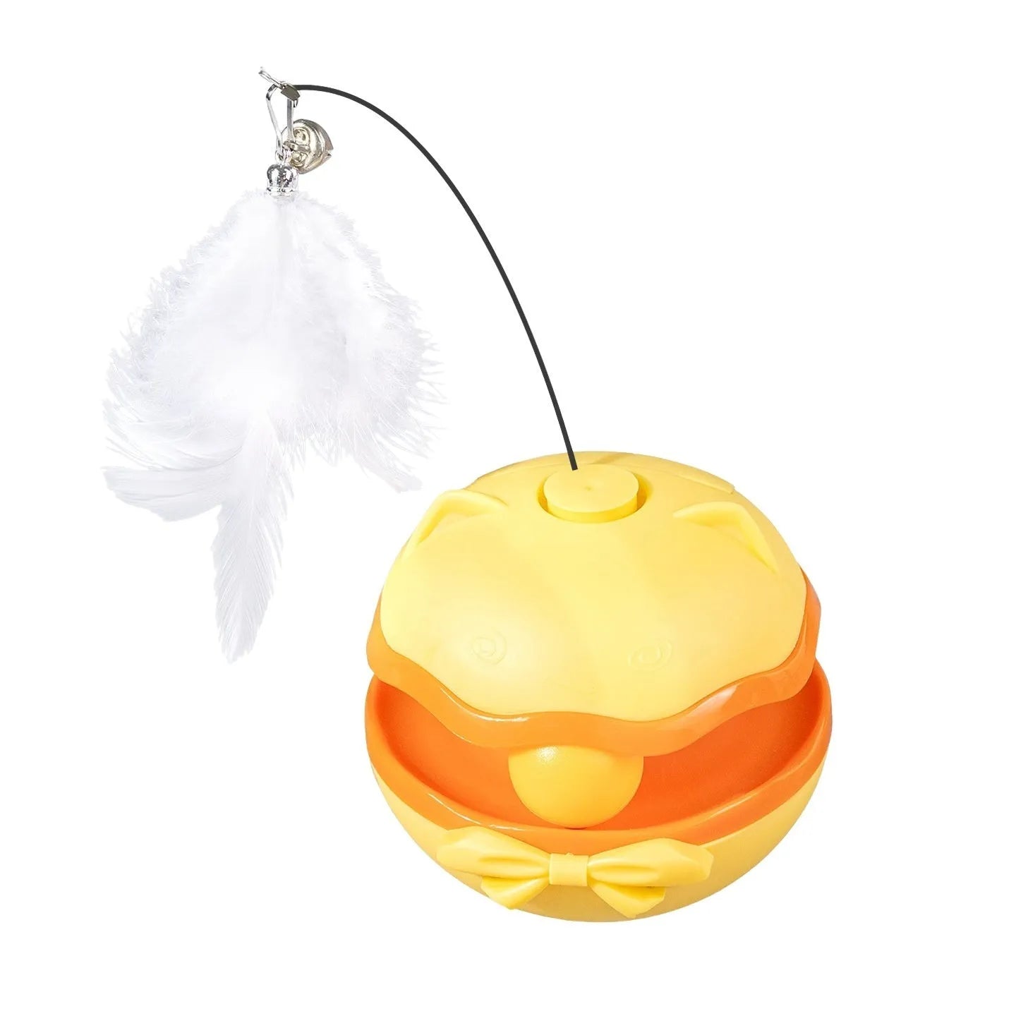 Electric self-righting cat tumbler toy in lemon yellow, sky blue, and soft fog grey colour options.