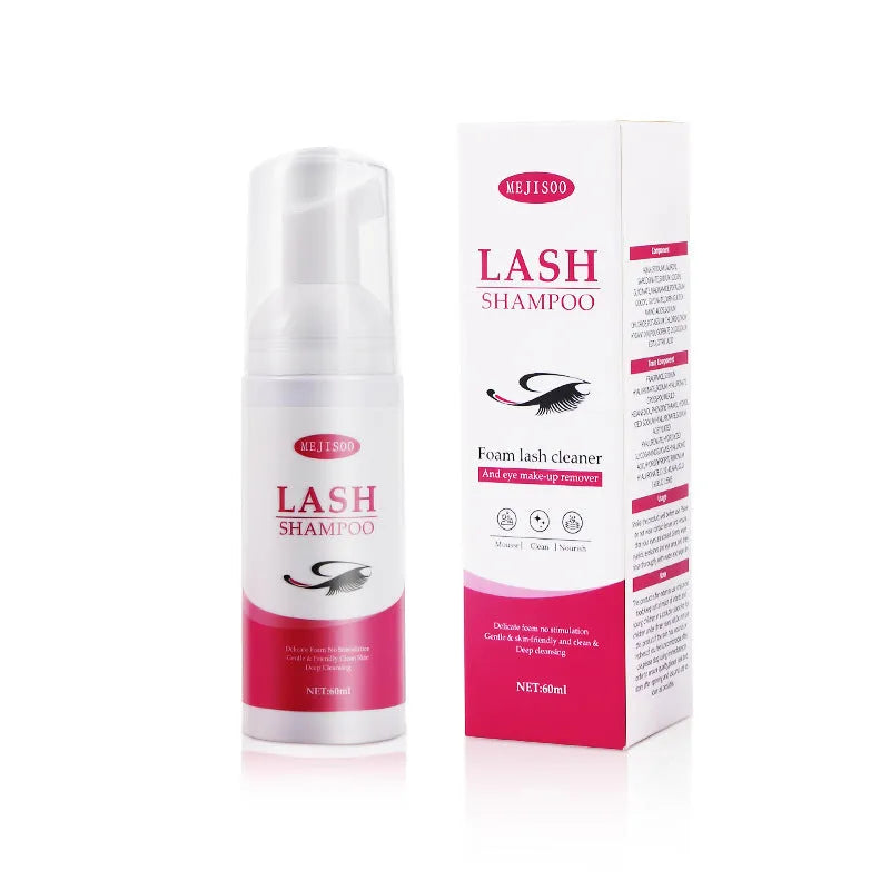 60ml bottle of lash shampoo mousse eyelash cleaning solution measuring 3.7cm x 13.5cm