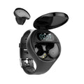Black smart fitness bracelet with detachable Bluetooth earbuds for heart rate and step tracking