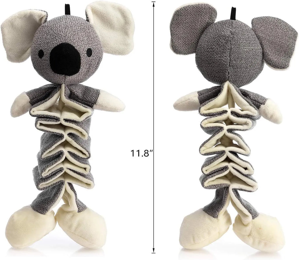 Grey koala plush dog toy measuring 30cm with crinkle paper inside