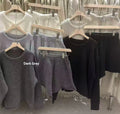 Loose-fitting long sleeve sweater and knitted wide leg fifth pants two-piece set in grey acrylic blend