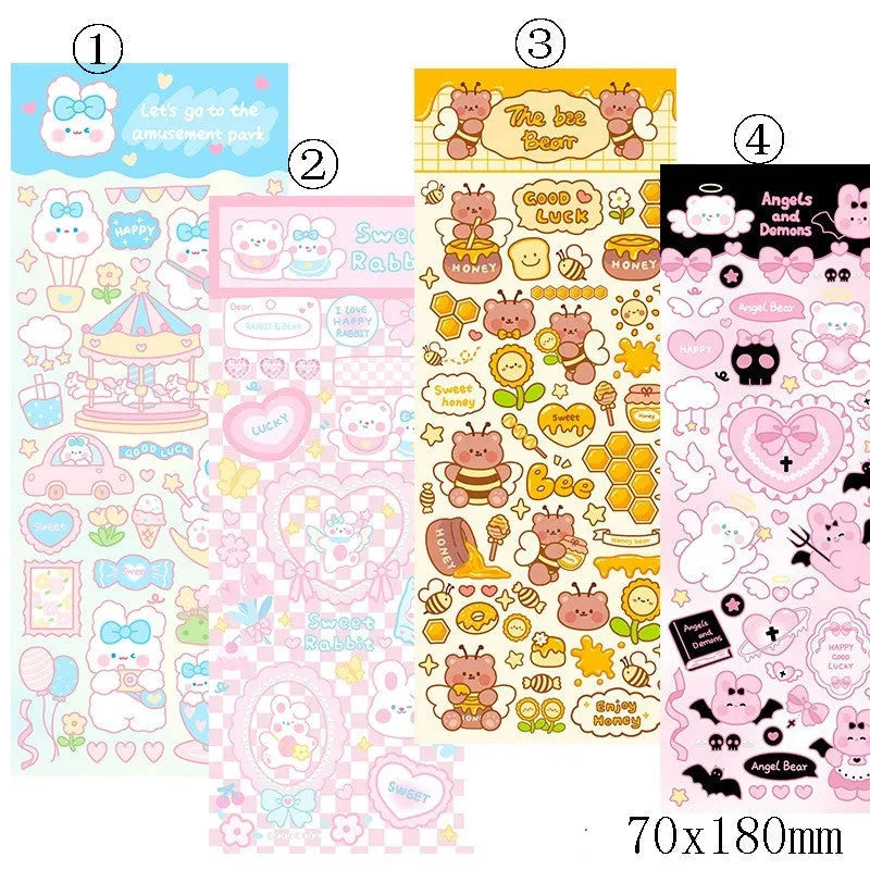 Pack of waterproof PVC cartoon stickers for decorating notebooks and agendas, shown in one of four available styles.