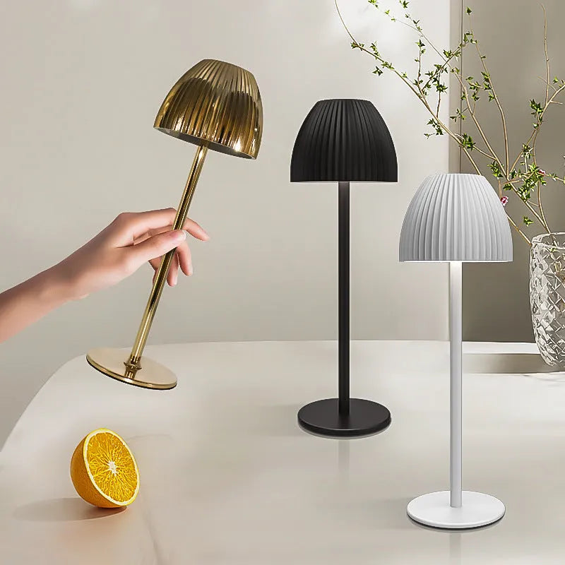 Modern dimmable bedside night lamp with thin round base in black or white finish