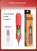 Black digital voltage tester pen with LCD display showing voltage reading