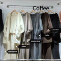 Women's knit cardigan and pants three-piece set in wool blend fabric shown in beige colour