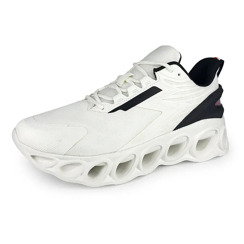 Breathable low-top mesh casual trainers in black on a white background, showing lace-up front and round toe.