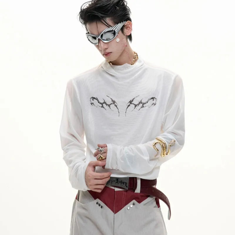 Black and white niche mesh ice-feeling slim bottoming shirt with long sleeves in sizes S to XL