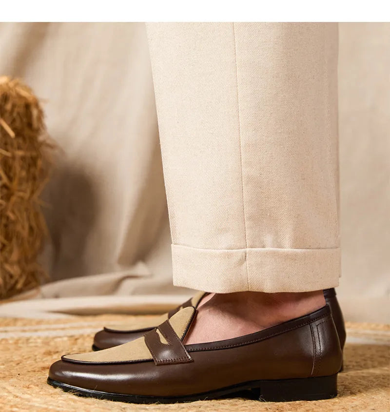 Coffee grey Belgian loafers with suede leather and slip-on design