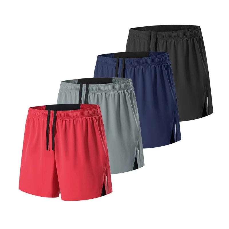 Men's red off-road running shorts with a high waist and loose fit, shown for athletic use.