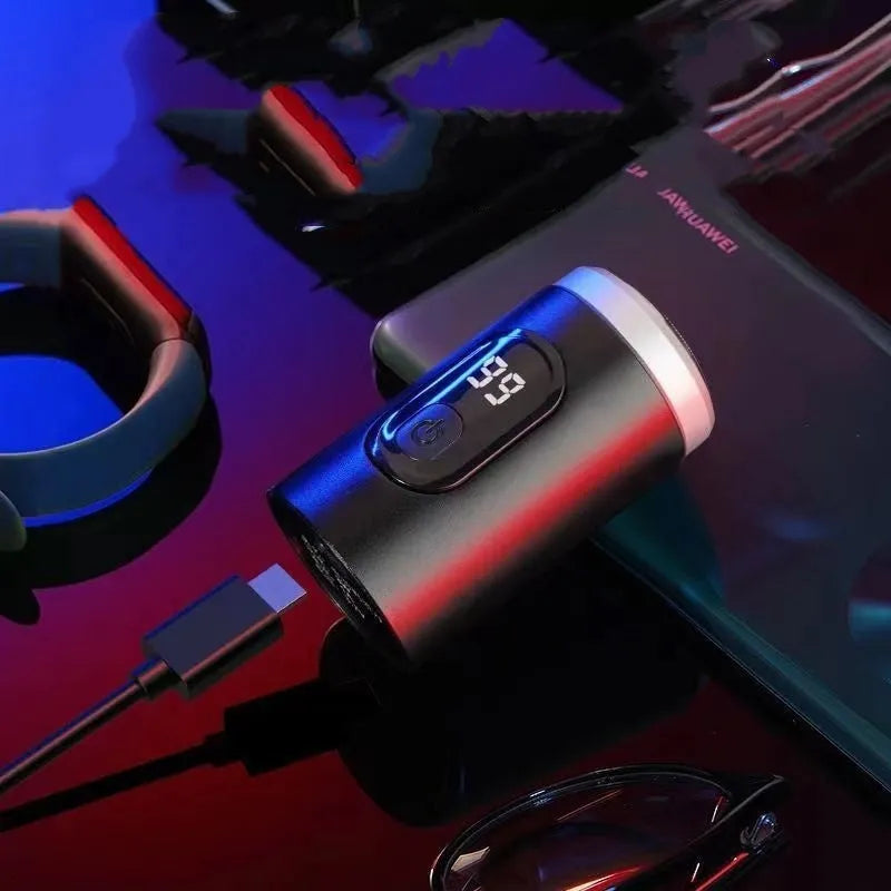 Black mini portable rechargeable shaver with LED display and brushless motor available in metal or plastic style