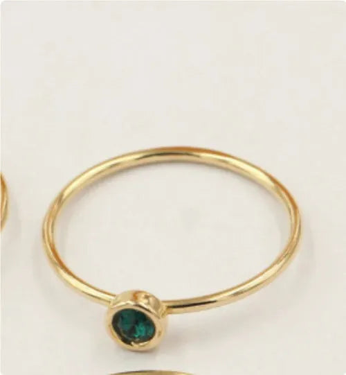 Women's copper knuckle ring with 14K gilded GF zircon DIY ornament accessories in green, blue, dark red, and white colour options.