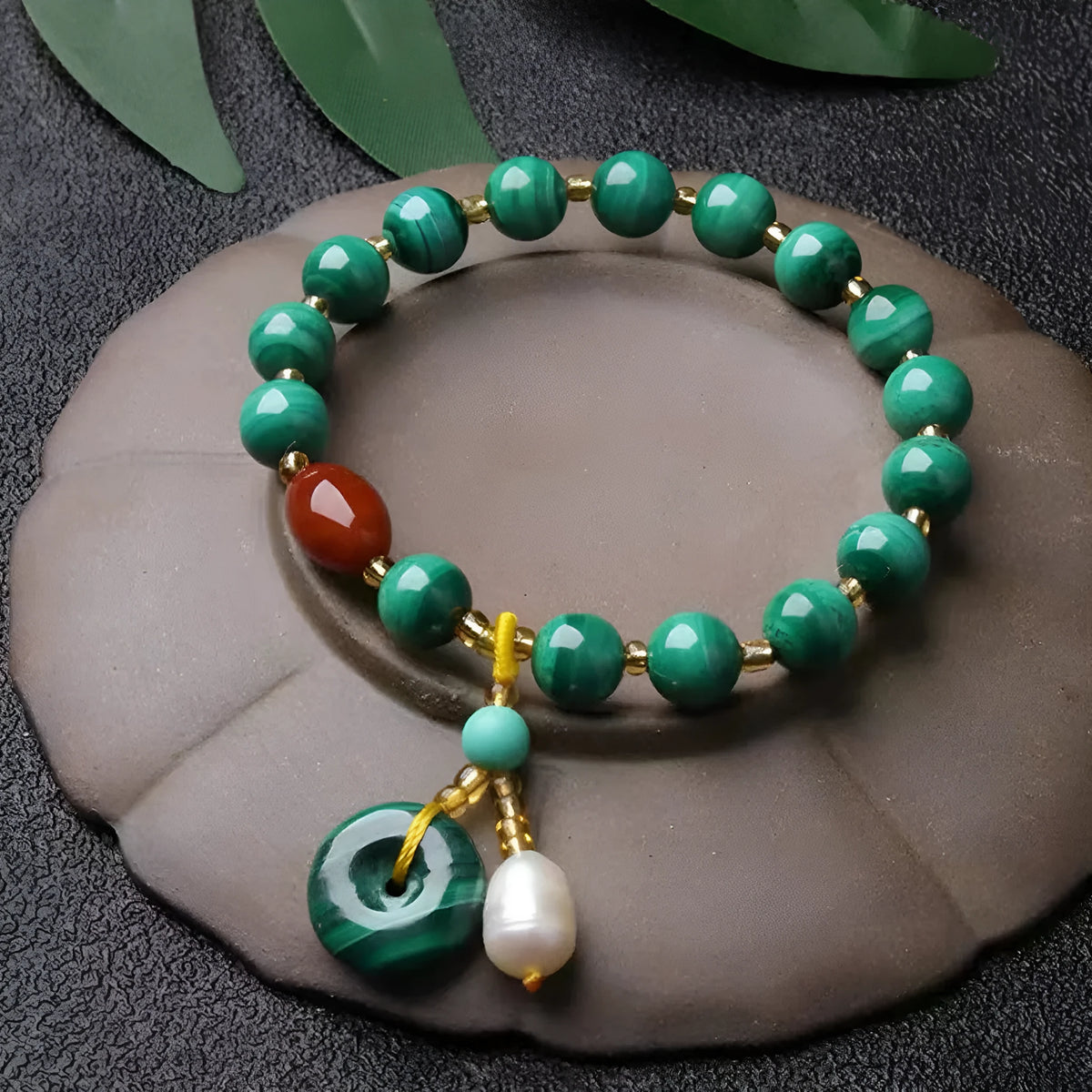 Handmade natural malachite gemstone bracelet with 7-8mm green barrel beads