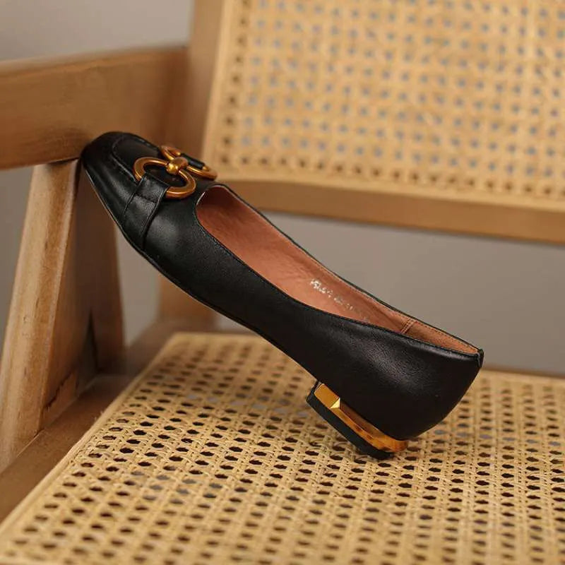 Women's low heel Wanwan Lei style pumps with square toe and shallow mouth design in multiple colour options
