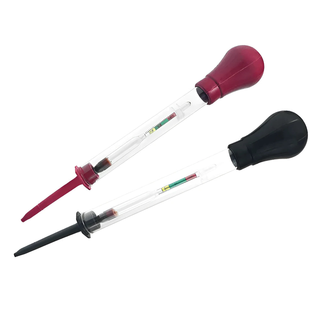 Electrohydraulic hydrometer for automobile battery electrolyte density testing with glass construction