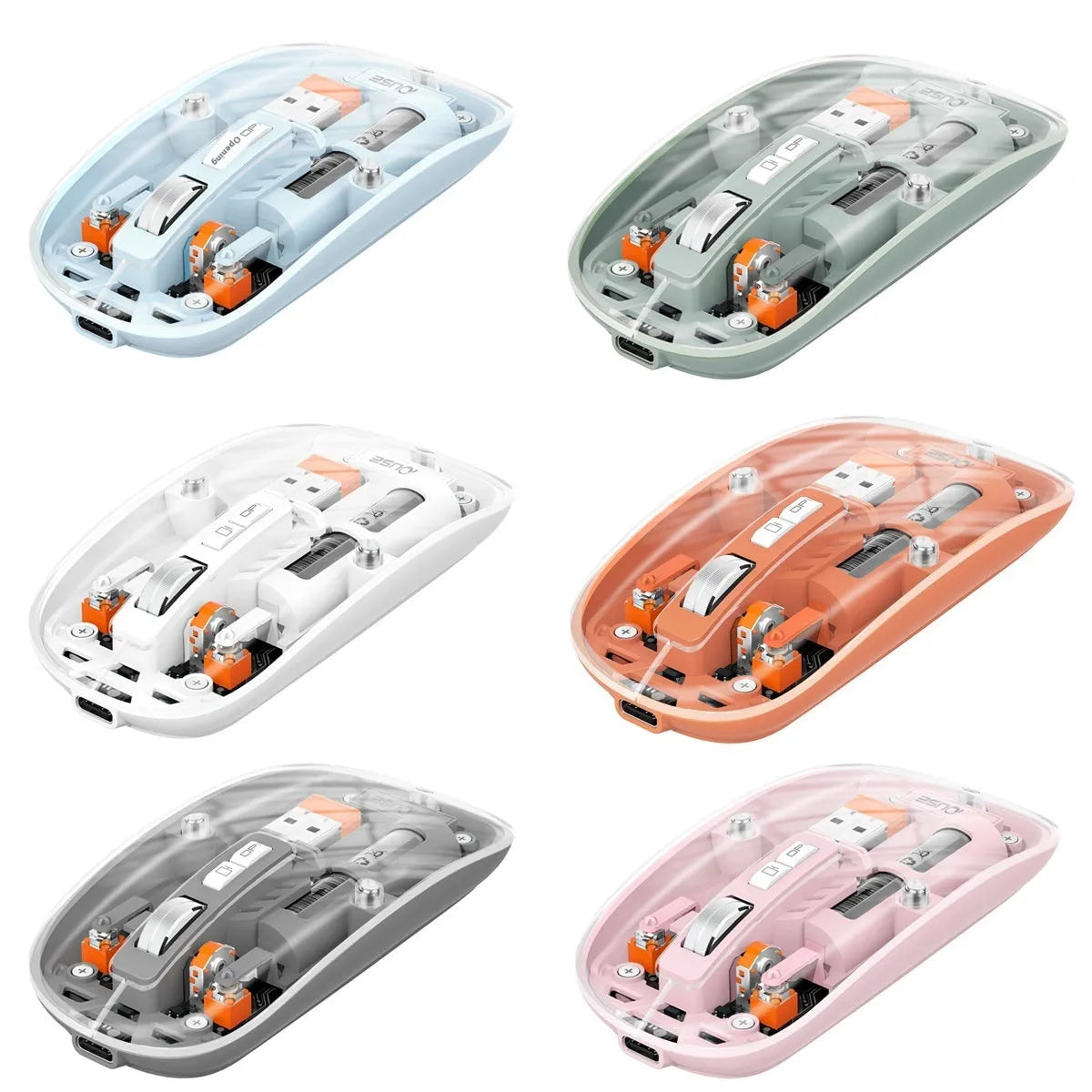 Transparent wireless computer mouse with USB connector in Space Blue colour