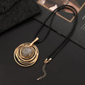 Women's geometric plaid pendant necklace on snakeskin wax rope chain in gold colour