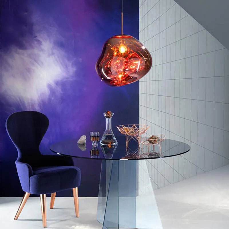 Nordic post-modern lava glass chandelier in gold finish with irregular pendant design