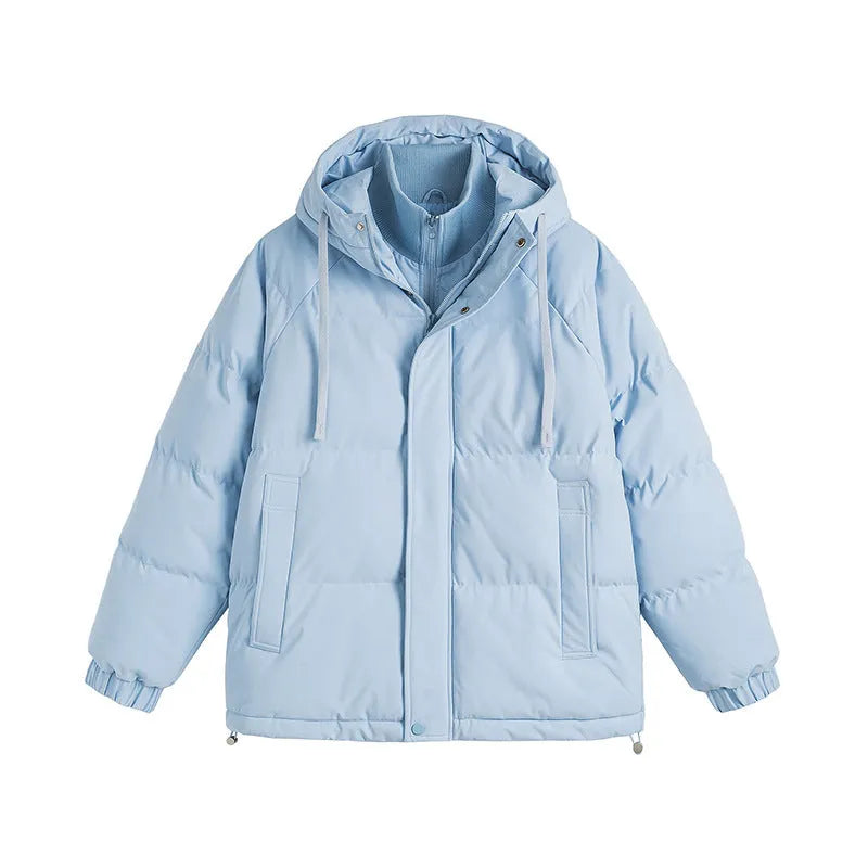 Loose fit winter cotton-padded coat with side pockets in solid colour