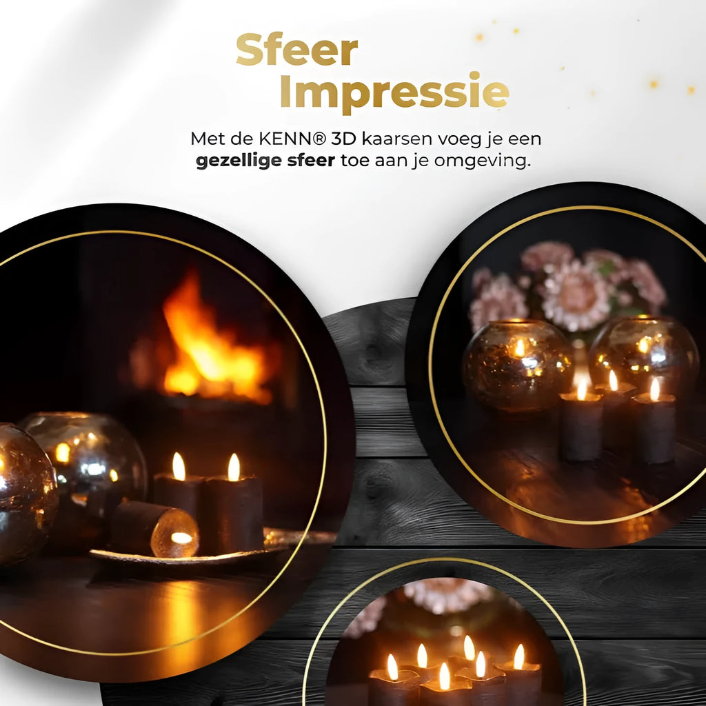 Set of four black flameless LED pillar candles with flickering flame effect on a wooden surface.