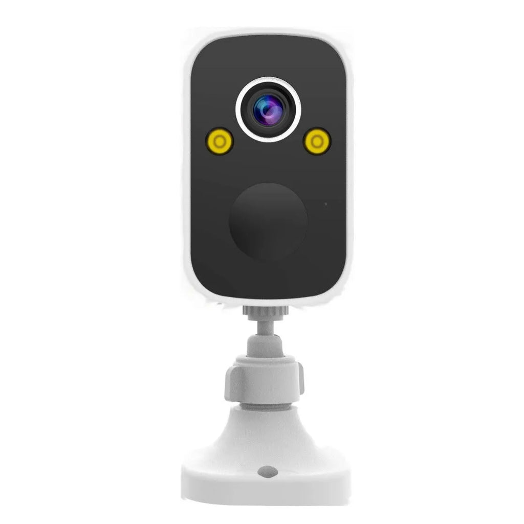 Wireless battery-powered indoor surveillance camera with mobile phone remote access on stand