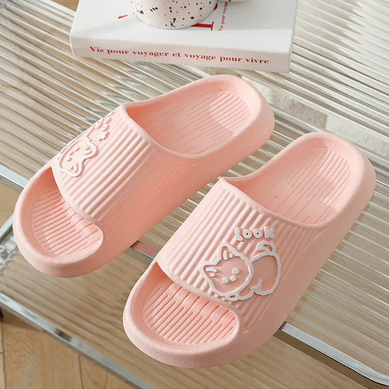 Cat motif thick platform flip-flop slippers in multiple colours with EVA sole