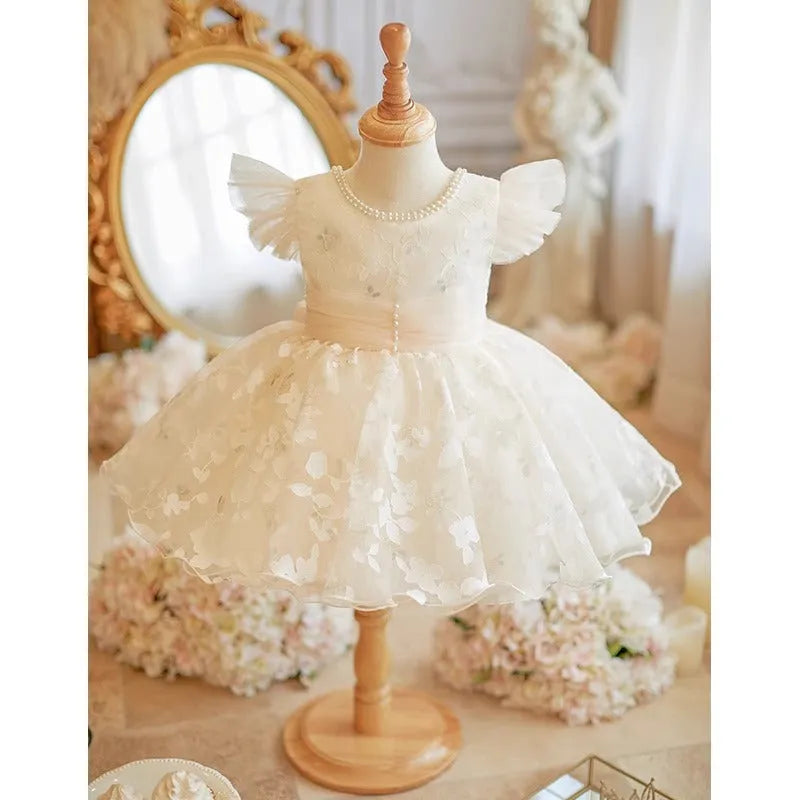 Girls' white polyester princess dress for catwalk and hosting, available in heights 80cm to 150cm