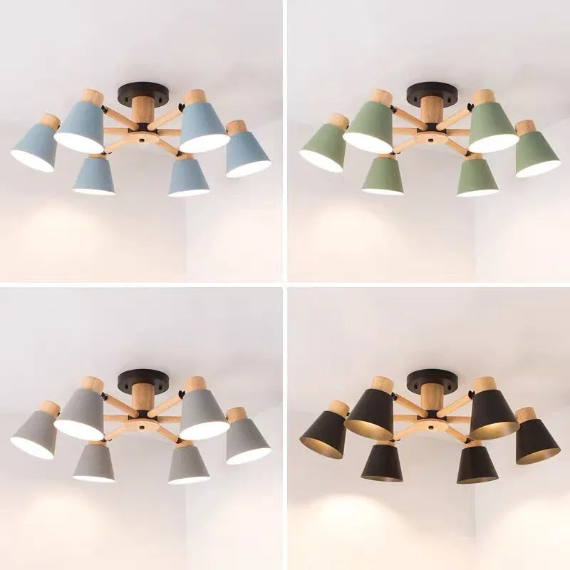 Nordic macaron design ceiling pendant lamp with ironwood construction