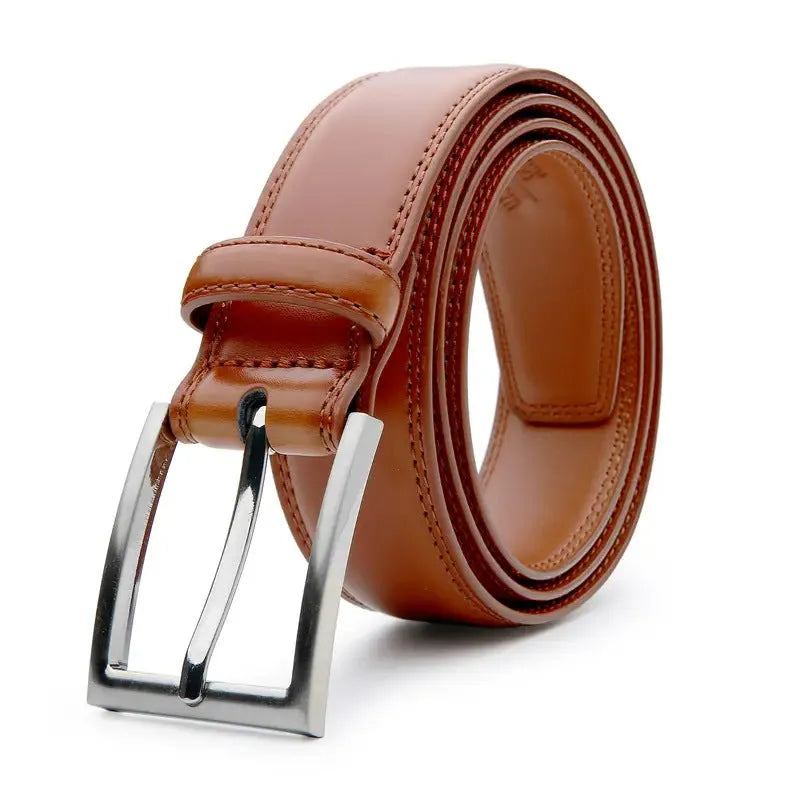 Men's genuine leather belt with Wild 95 grain pattern and alloy buckle in brown colour