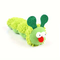 Green interactive plush cat toy with sports accessories showing 24cm length dimensions