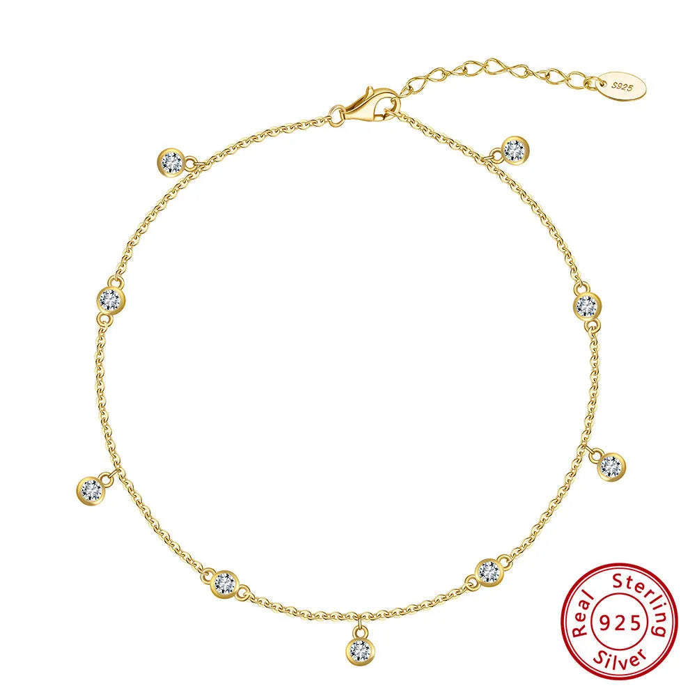 Silver women's anklet with geometric pendant and zirconium details in gold or white gold finish