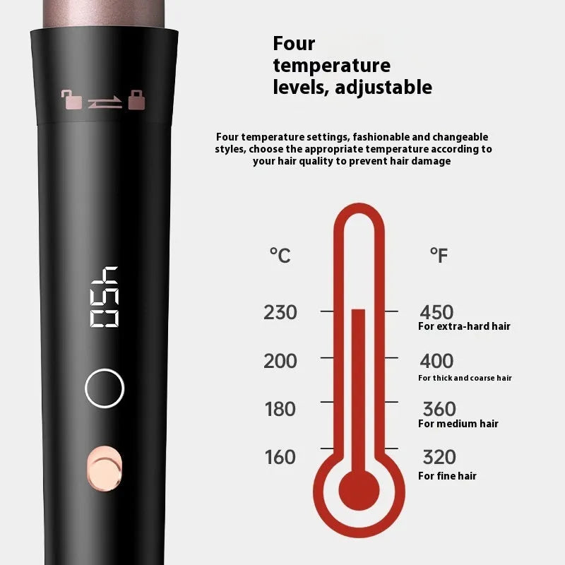 Rose gold five-in-one tube replacement hair curler with LCD screen and negative ion technology