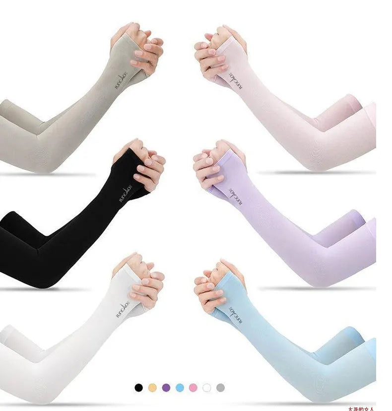 Nylon driving sun protection sleeves in five colours with open finger design
