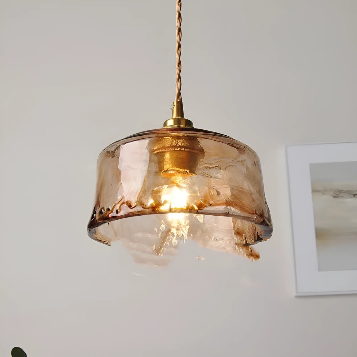 Nordic style brass and glass pendant chandelier with a large hole design