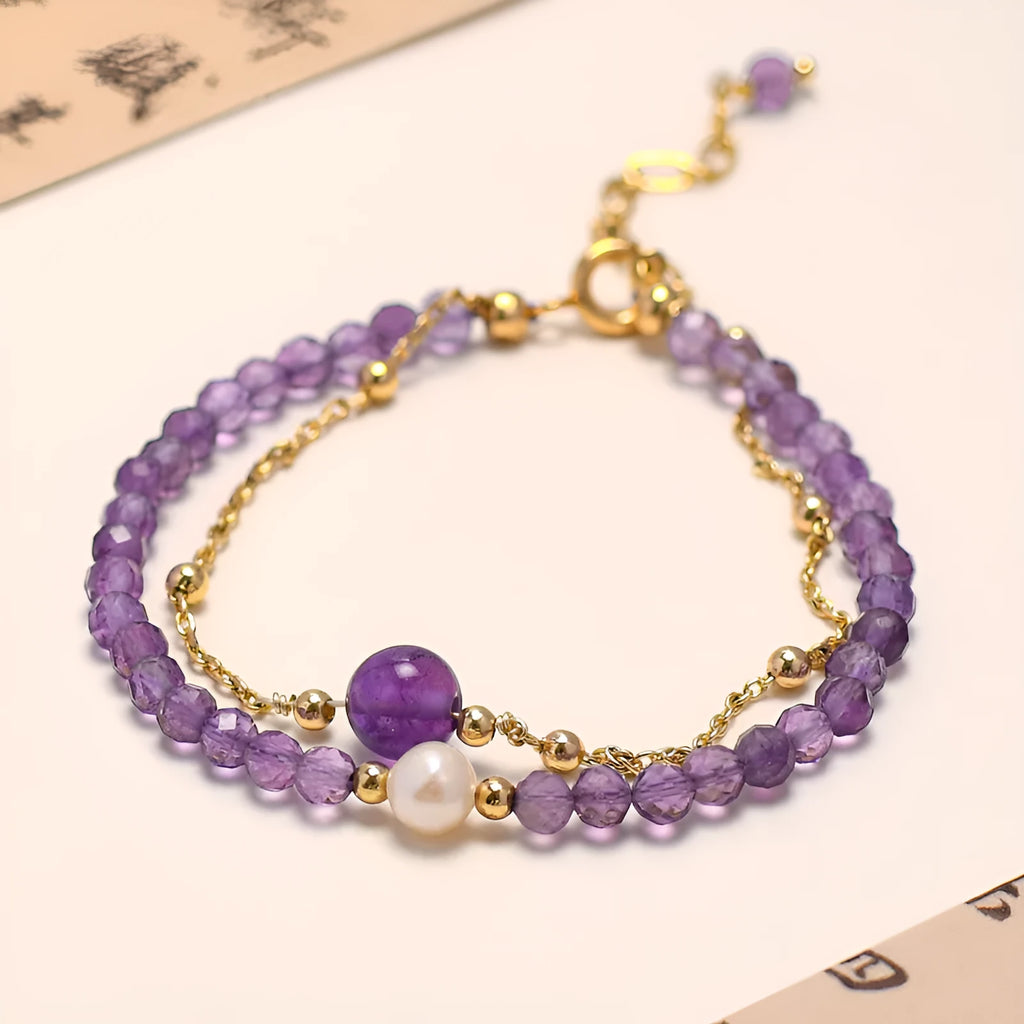 Women's amethyst crystal bracelet with diamond-cut beads in Chinese style design