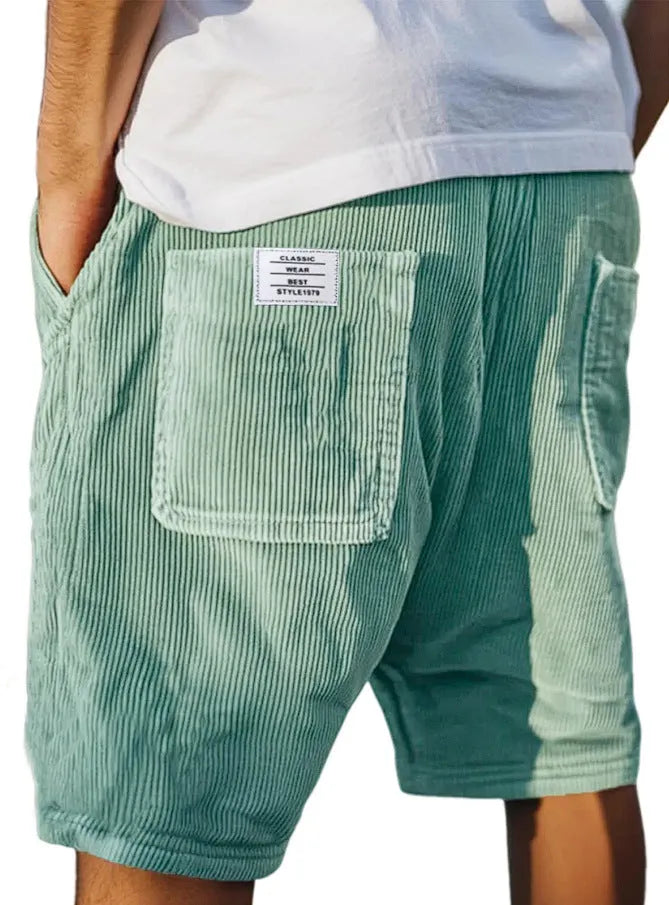 Men's multi-pocket corduroy shorts in straight cut design with embroidery detail