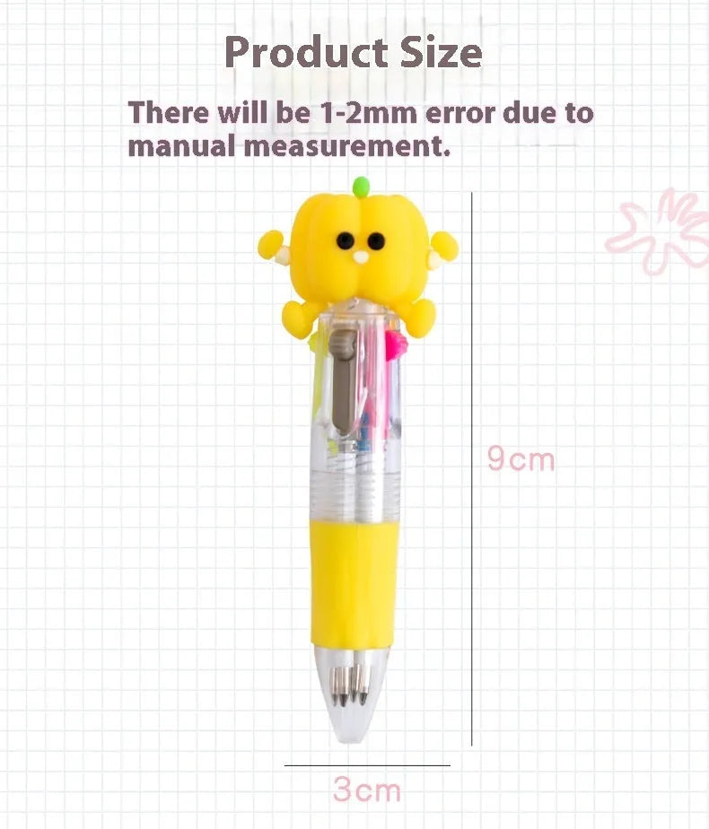 Cute cartoon-themed four-colour press ballpoint pen with 0.7mm tip.
