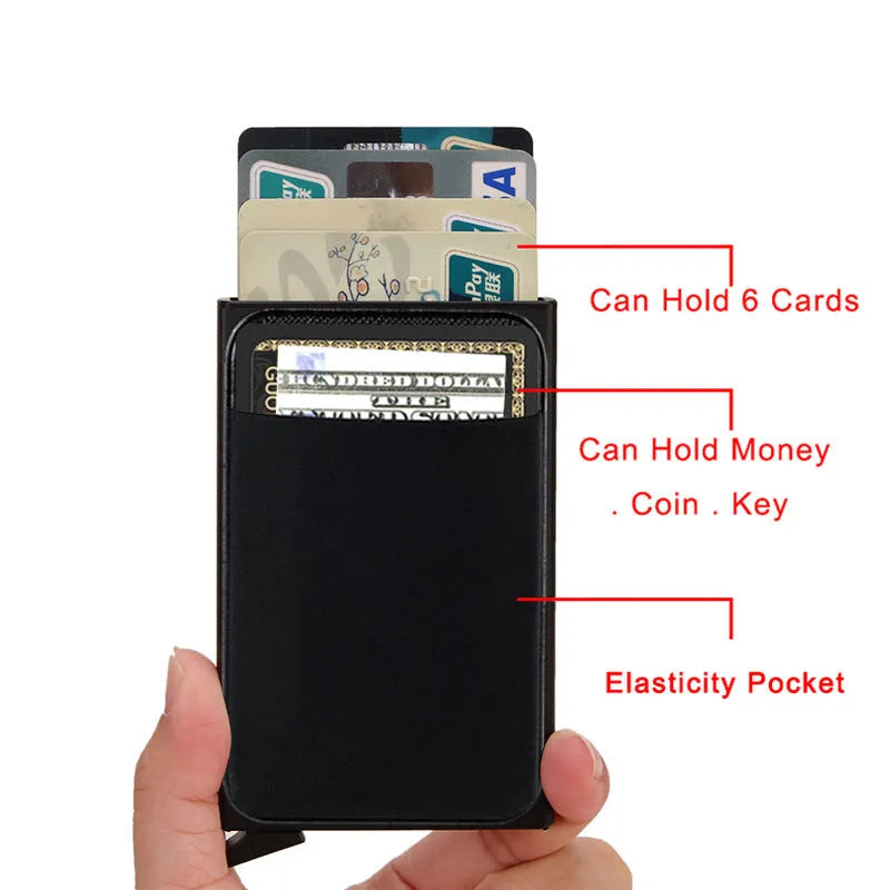 Aluminium alloy frosted metal credit card holder in chosen colour, showing slim profile.