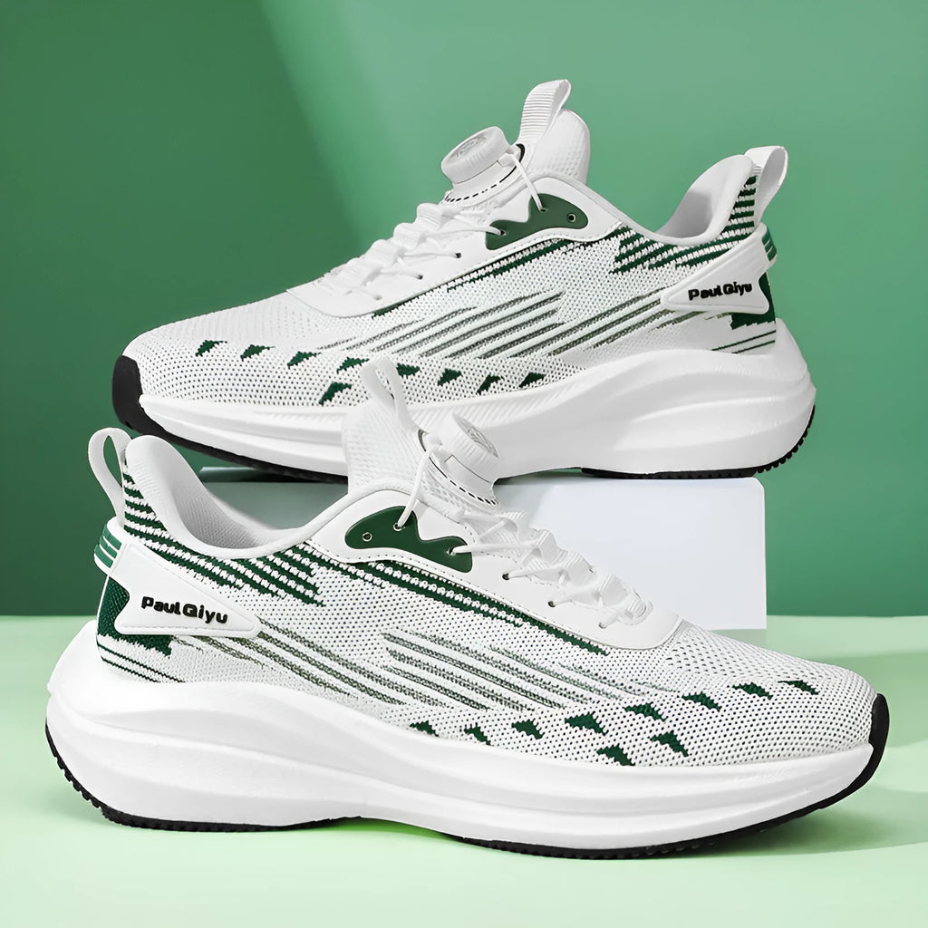 Men's rotating buckle Fly-kit mesh running shoes in low-top design with TPU popcorn soles
