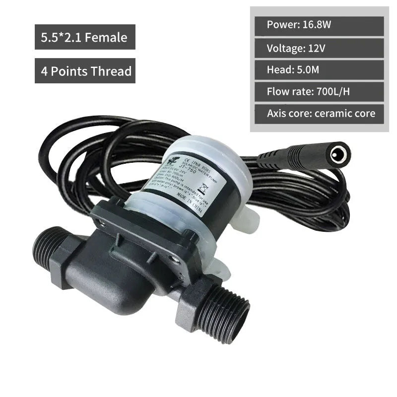Jiatong JT-750 horizontal DC water pump with threaded connections for solar and underfloor heating.