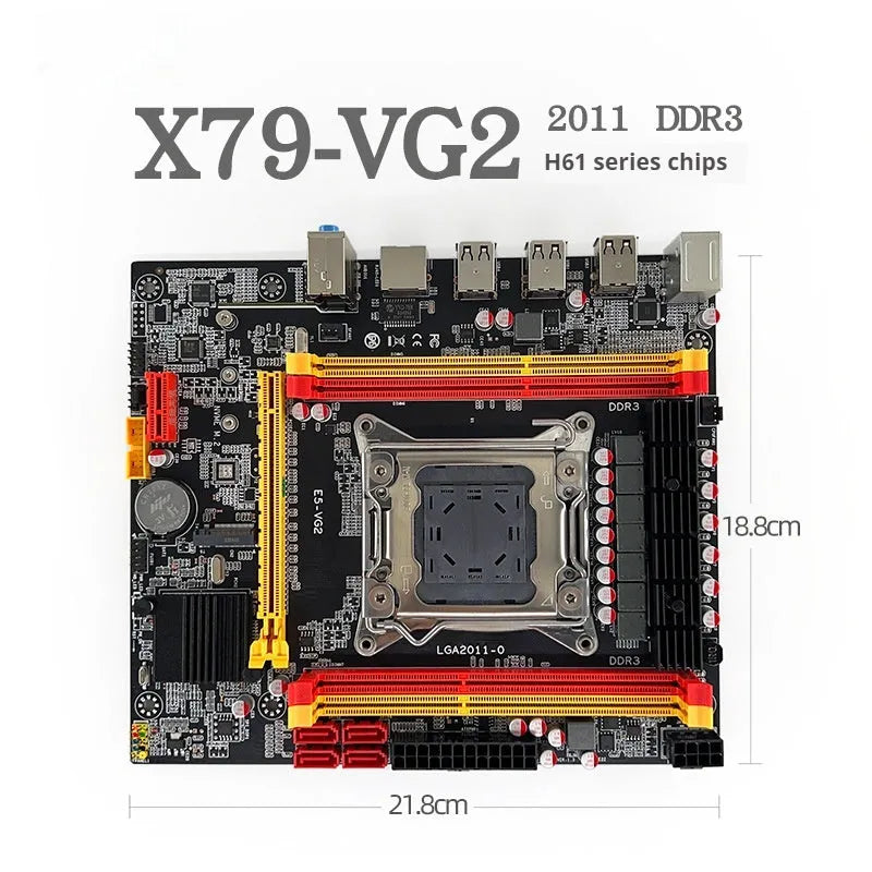 X79-VG2 desktop motherboard for LGA 2011 CPUs with PCIe slot, DDR3 RAM slots, and SATA ports.