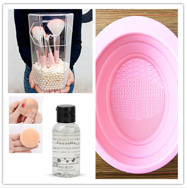 50ml makeup brush cleaning liquid bottle with cleaning brush, 9 x 3 x 3cm, for synthetic and natural brushes