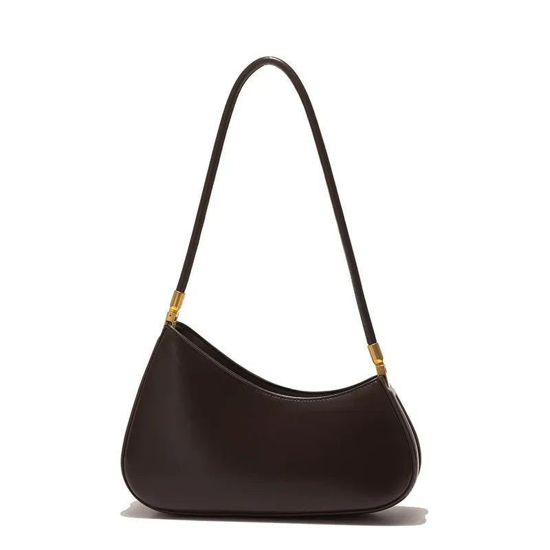 Women's oval underarm handbag in PU material with single strap and zippered compartment