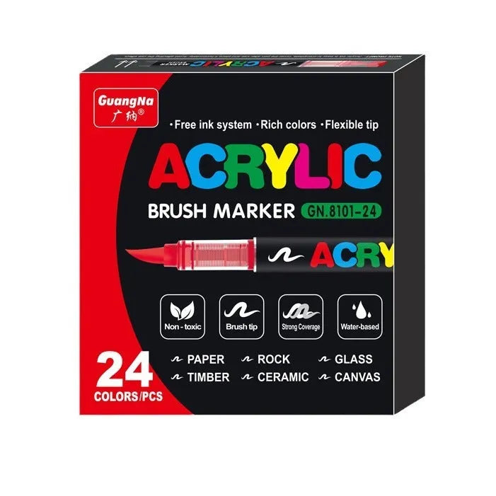 Set of straight liquid acrylic marker pens with soft heads in multiple colours for art and graffiti.