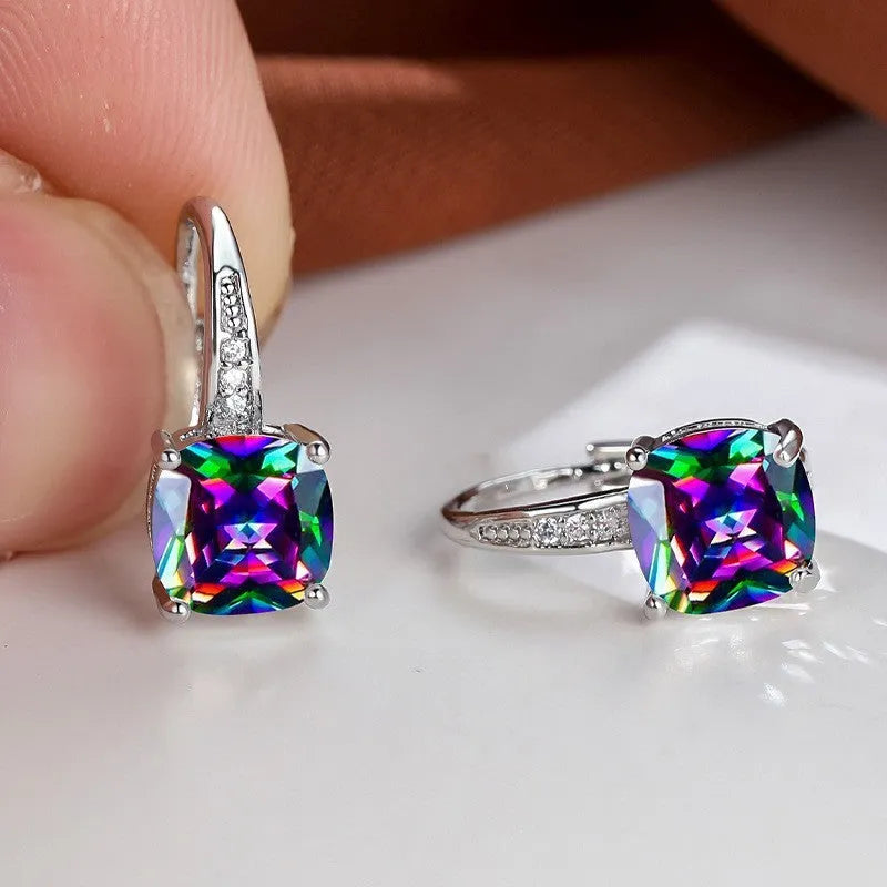 Square zircon geometric ear hooks with Korean fashion design in multiple colour options