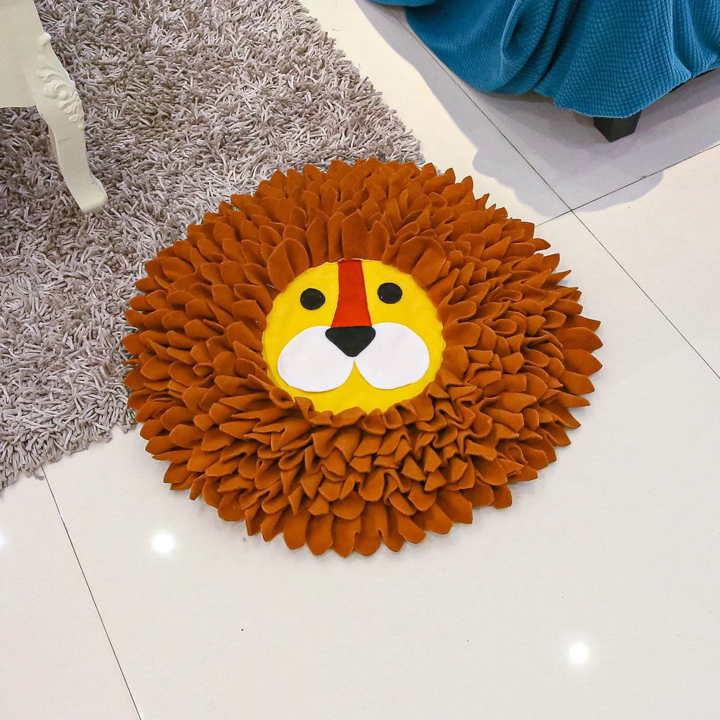 Brown fleece dog snuffle mat with removable compartments for hiding food