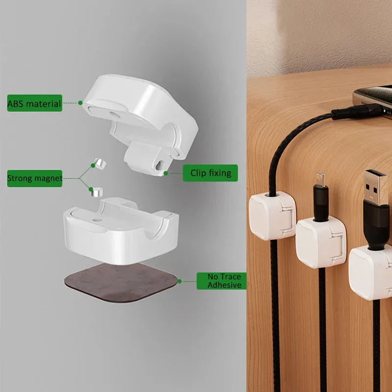 Magnetic cable clip under desk cable management, ABS single hook, white or black, 2kg load