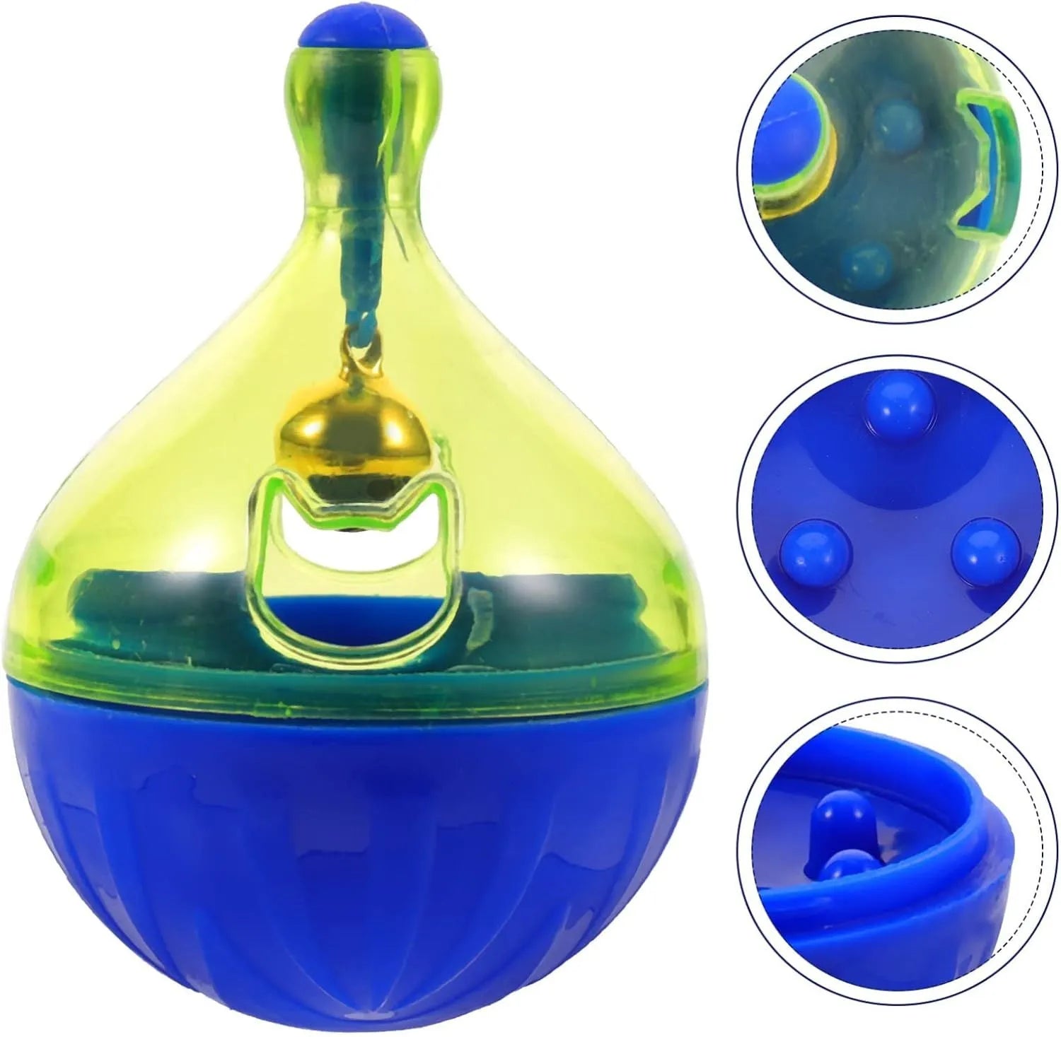 Interactive pet treat dispenser tumbler toy for dogs and cats showing dimensions